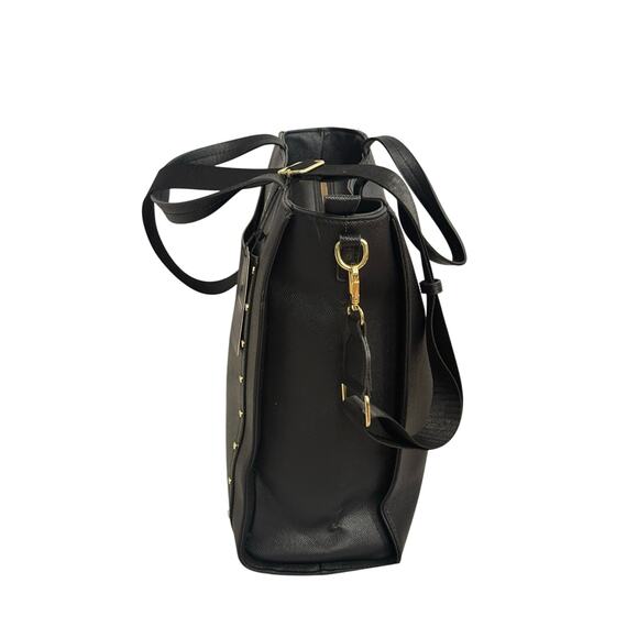 London Fog Sophia Studded Black Tote Bag NWT Faux Leather Gold Hardware - Picture 9 of 14